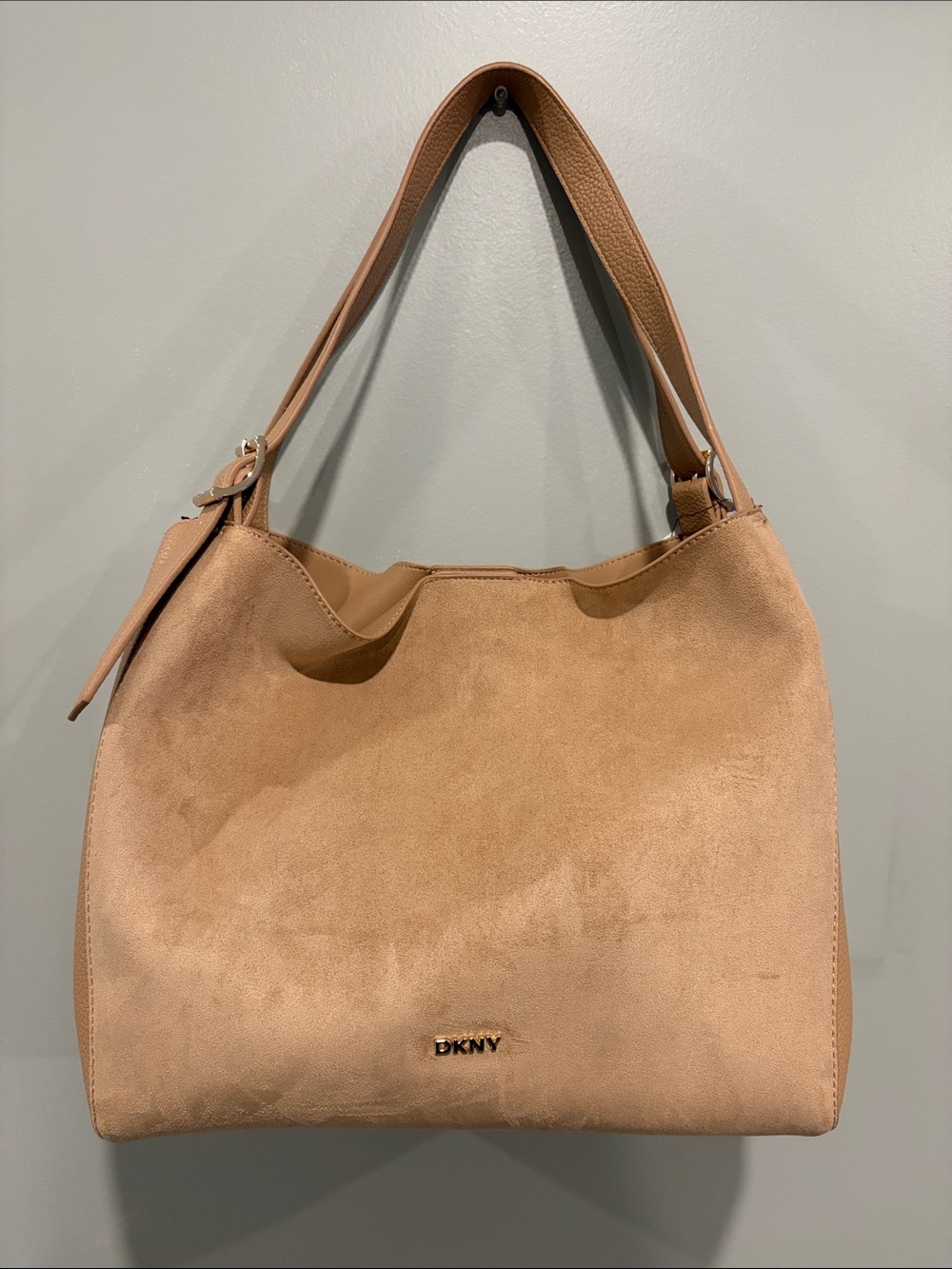 DKNY Tan Suede Shoulder Hobo Bag